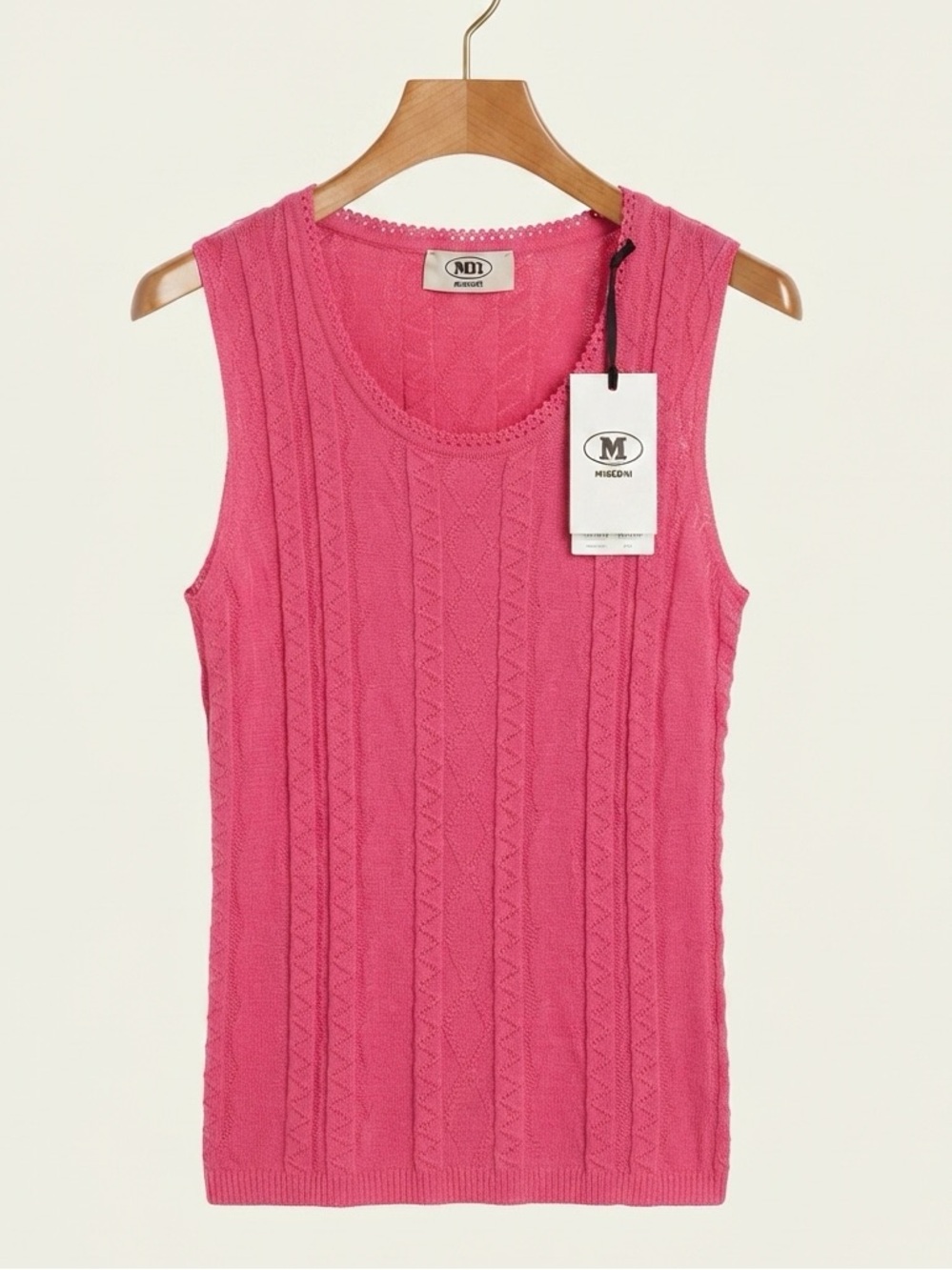 New w/Tags MISSONI Pointelle Pink Textured Sleeveless Knit Tank